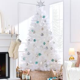 Best Choice Products - 4.5ft Premium Artificial Pampas Christmas Tree Holiday Decor w/ Foldable Metal Base - White