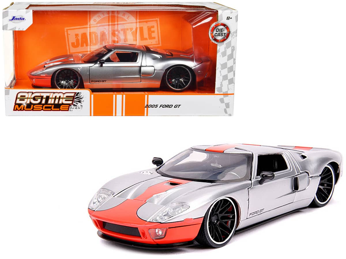 JADATOYS 1/24 BTM 2005 Ford GT ミニカー Jada 2005 Ford GT Silver with Orange Stripe 