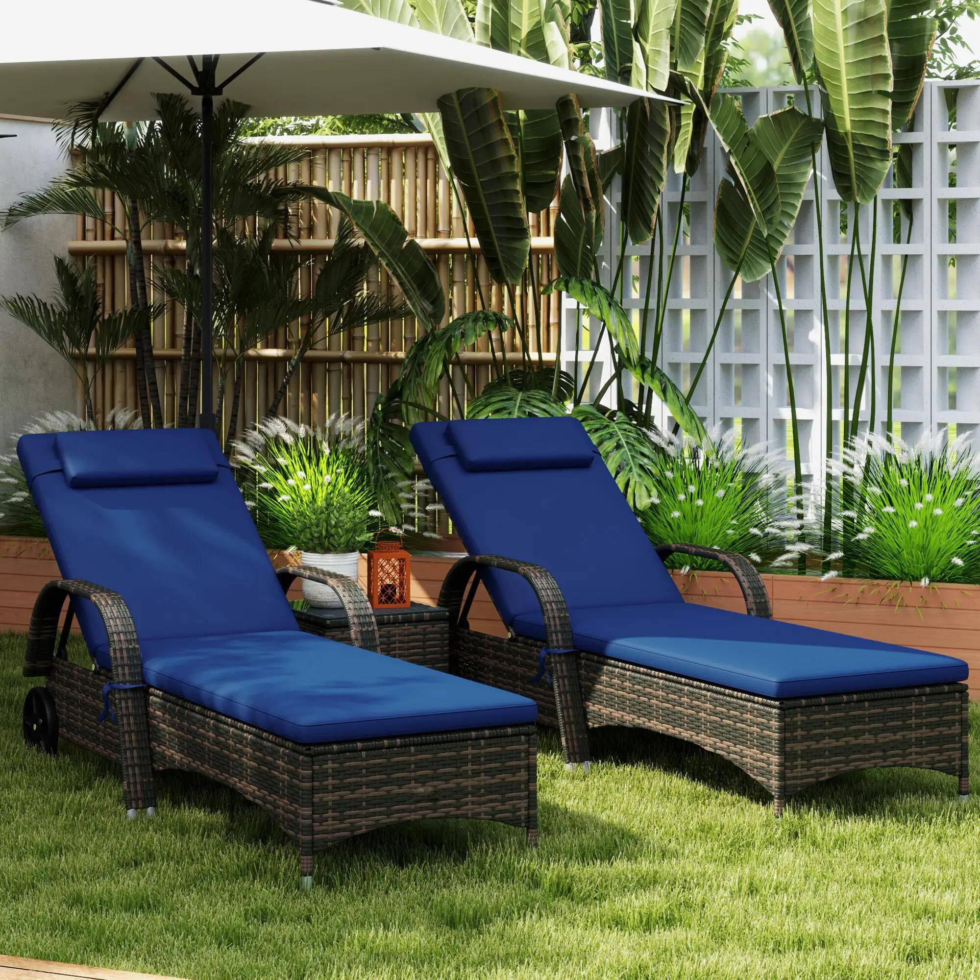 Left. Resenkos - Resenkos Outdoor Furniture With Table, Cushion & Headrest, ComfySeating For PatioRelaxation, Blue - Blue.