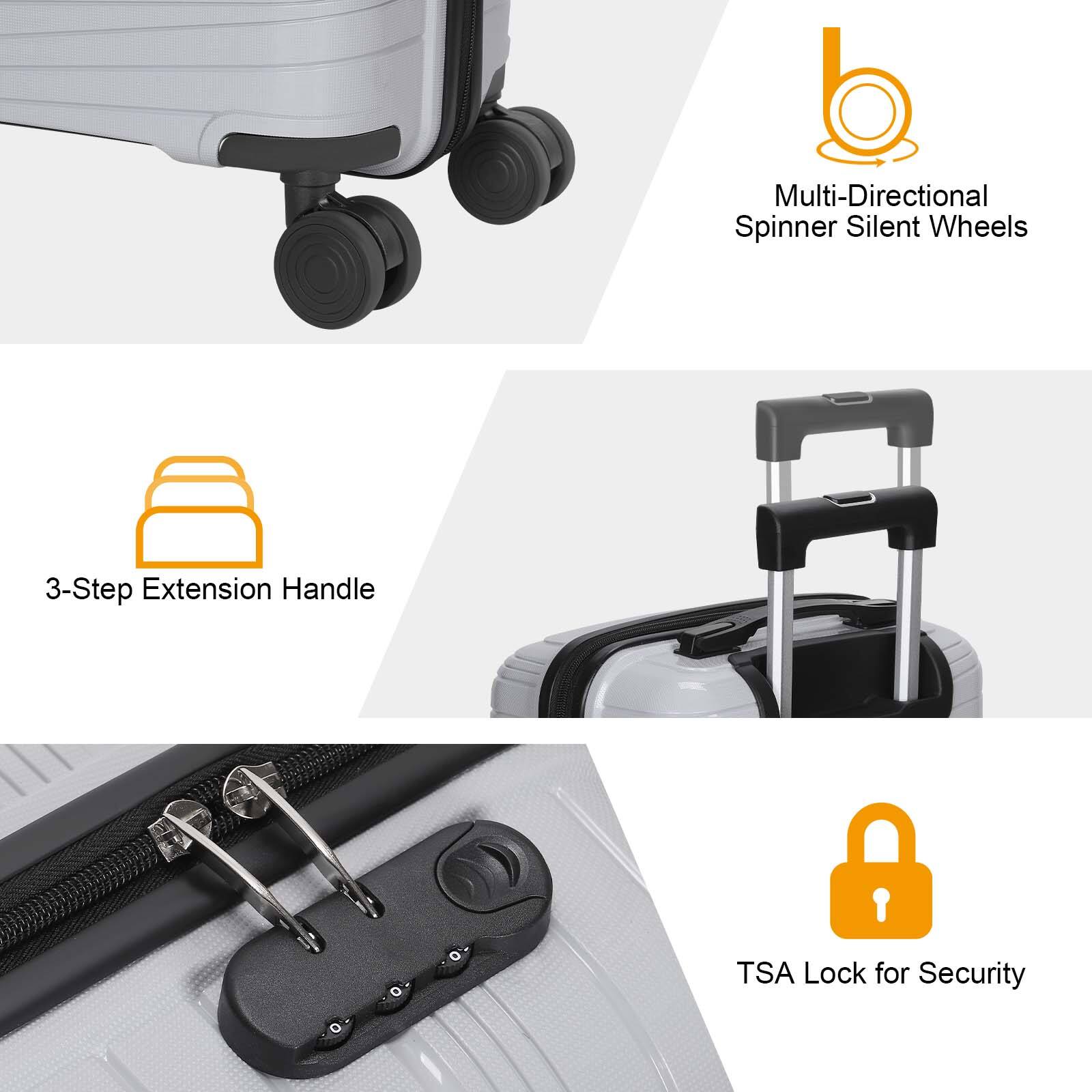Multi-Directional Spinner Silent Wheels  
3-Step Extension Handle  
TSA Lock for Security