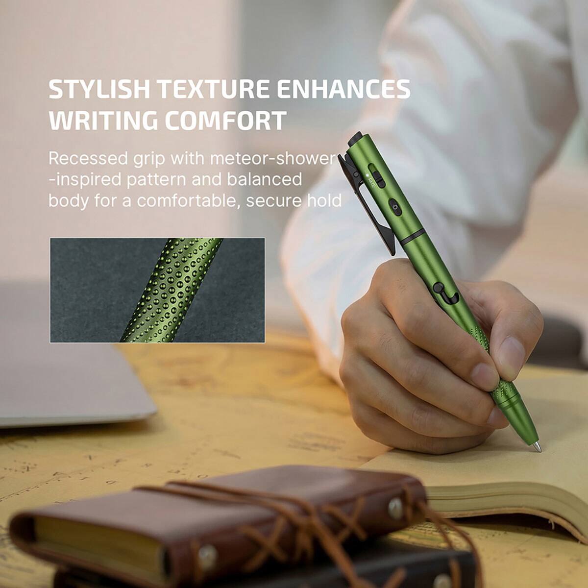 STYLISH TEXTURE ENHANCES WRITING COMFORT

Recessed grip with meteor-shower-inspired pattern and balanced body for a comfortable, secure hold