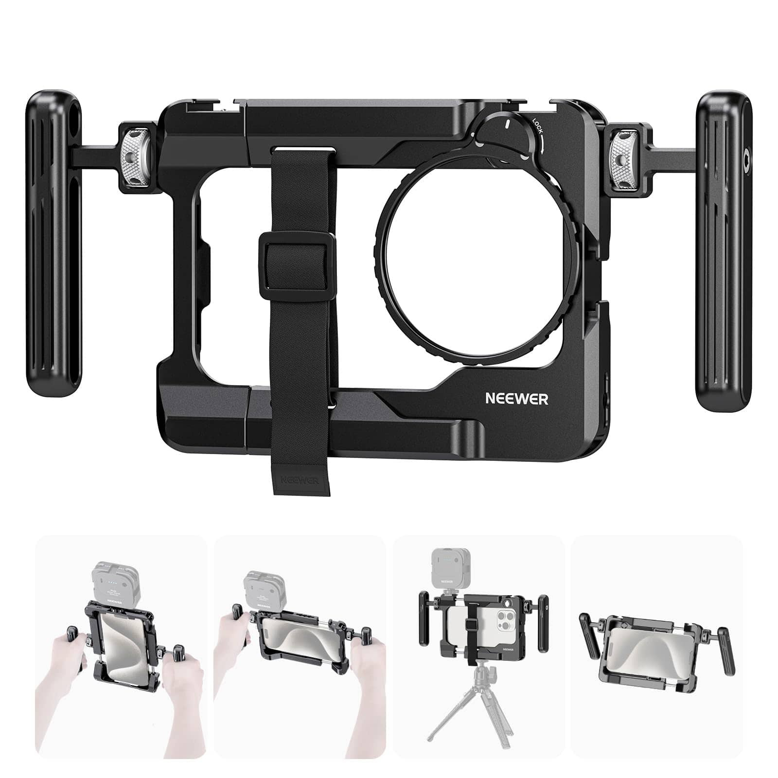 Neewer - Universal Smartphone Video Rig - with Handles, 67mm Filter Adapter & Cold Shoe for iPhone/Android - Black