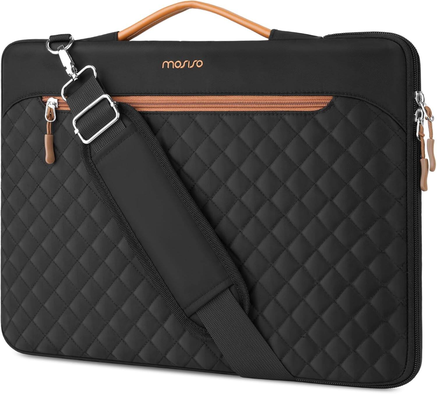 Front. mosiso - 15-16 inch Laptop Shoulder Bag, 360 Protective Computer Messenger Bags for MacBook Pro 16/Air 15 HP Dell Laptop - Black.