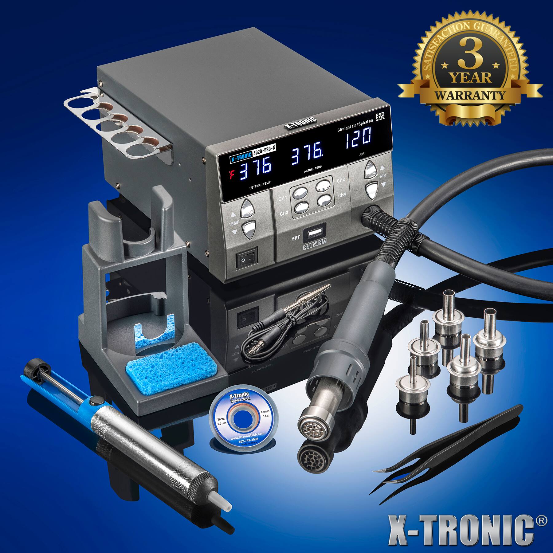 W BY X-TRONIC Straight WT Upded 0020-PRO-N 376 120 X-TRONIC NA 3 16 ACTUAL TEMP AIR TAP CH2 SETTINGITEMP CH1 CHA CH3 TEMP SET COMICS

SATISFACTION YEAR 3 GUARANTEED WARRANTY

X-Tronic SolderWick yours M2 - 20mm www.XTronicUSA.com Than 42-2-12-202-88

X-TRONIC6