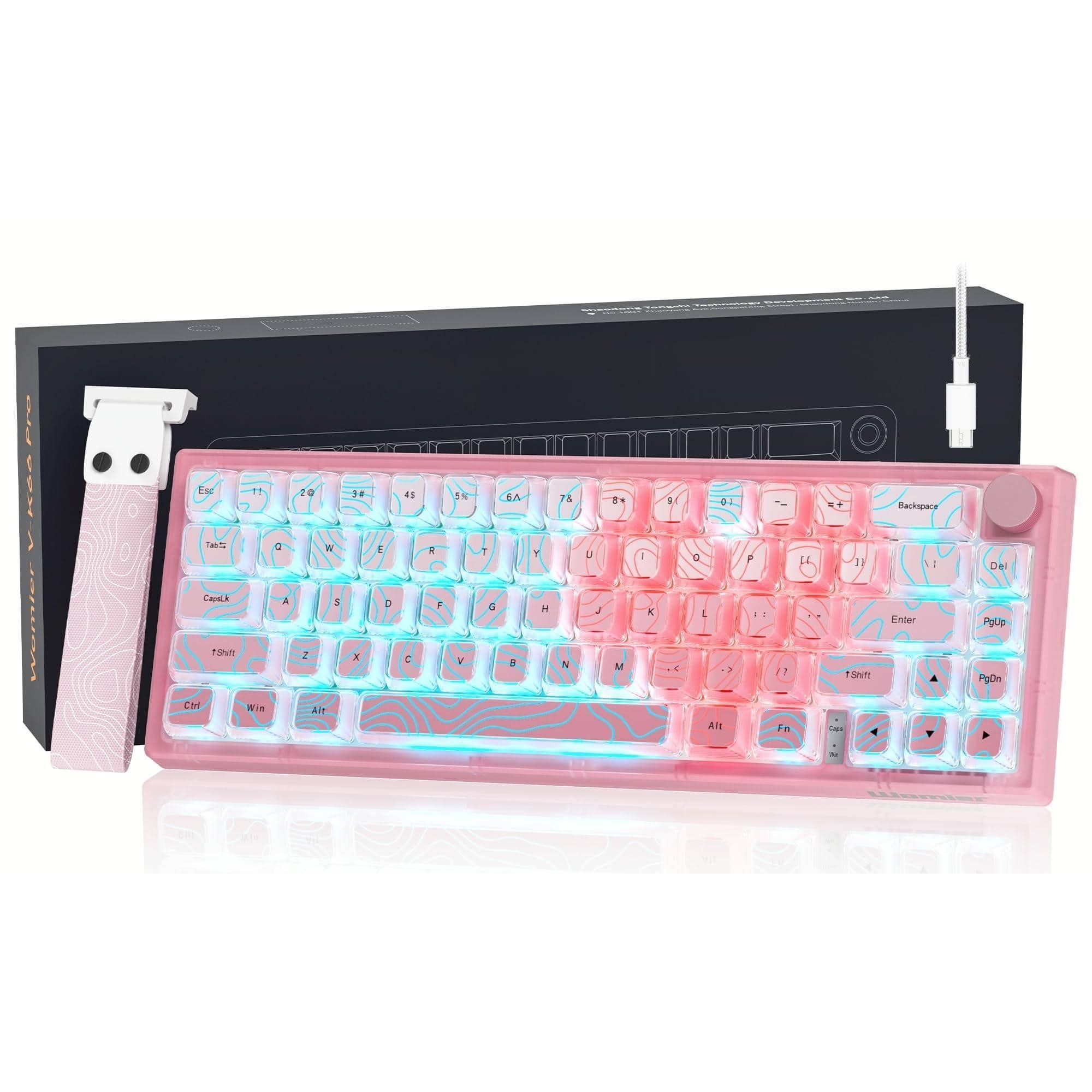 Comfort Essence - 60 Gaming Qmkvia Creamy Mechanical Topographic Hot Swappable Gasket Mount Rgb Wired Key Board - Pink