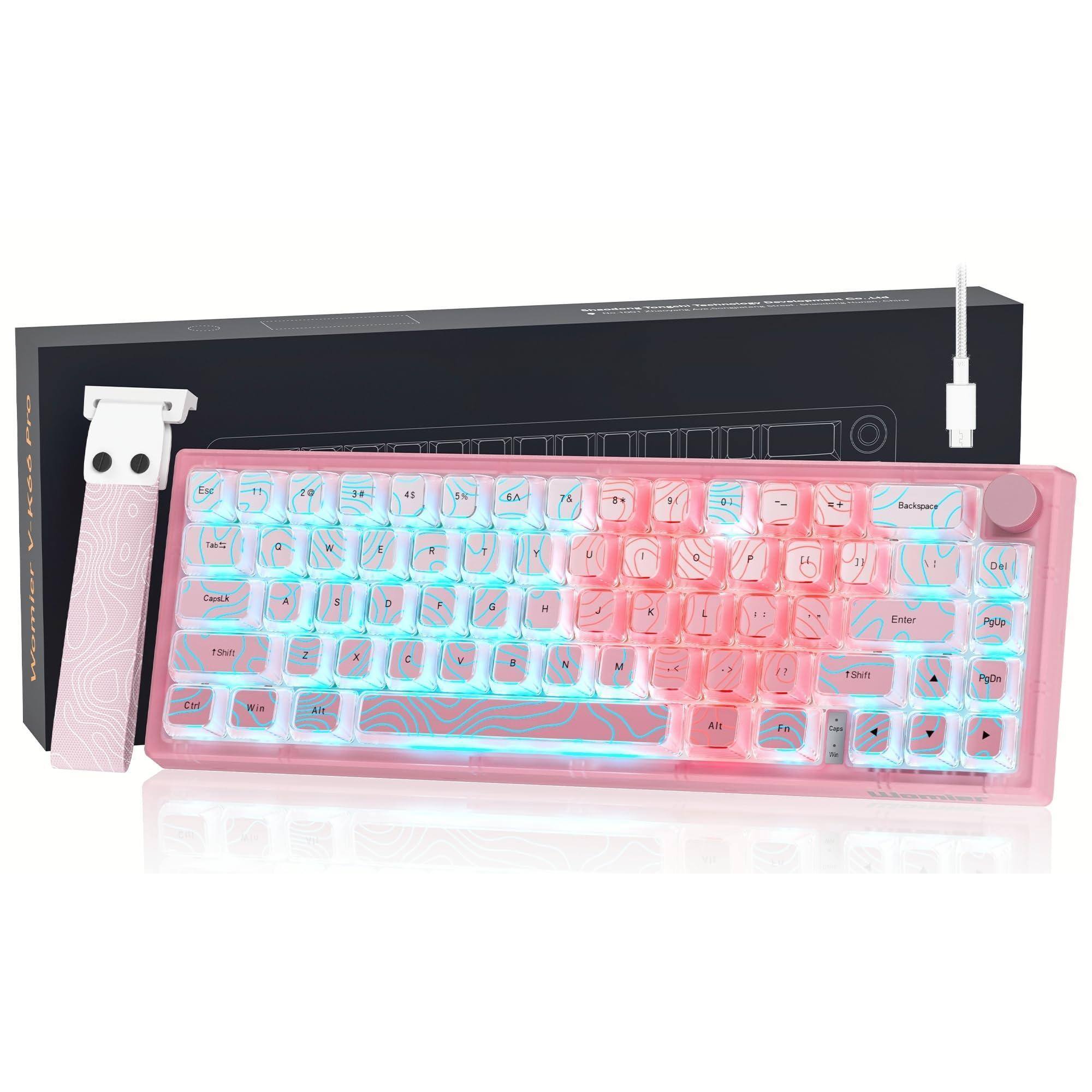 Comfort Essence - 60 Gaming Qmkvia Creamy Mechanical Topographic Hot Swappable Gasket Mount Rgb Wired Key Board - Pink