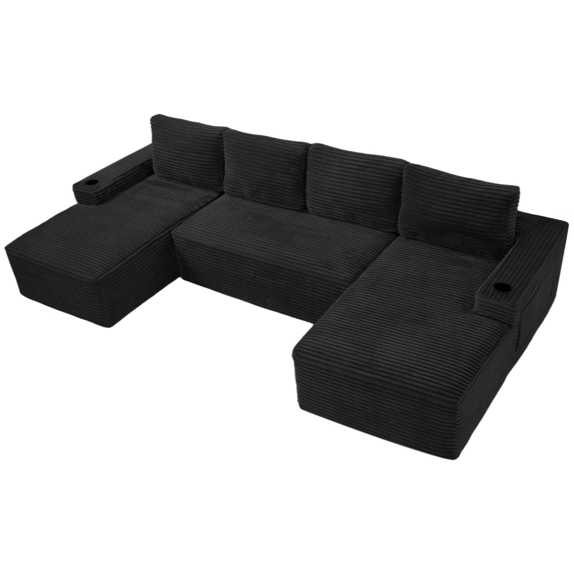 Alt View 3. Boyel Living - 133.4-Inch Corduroy Modular U-Shaped Cloud Sectional Sofa - Black.