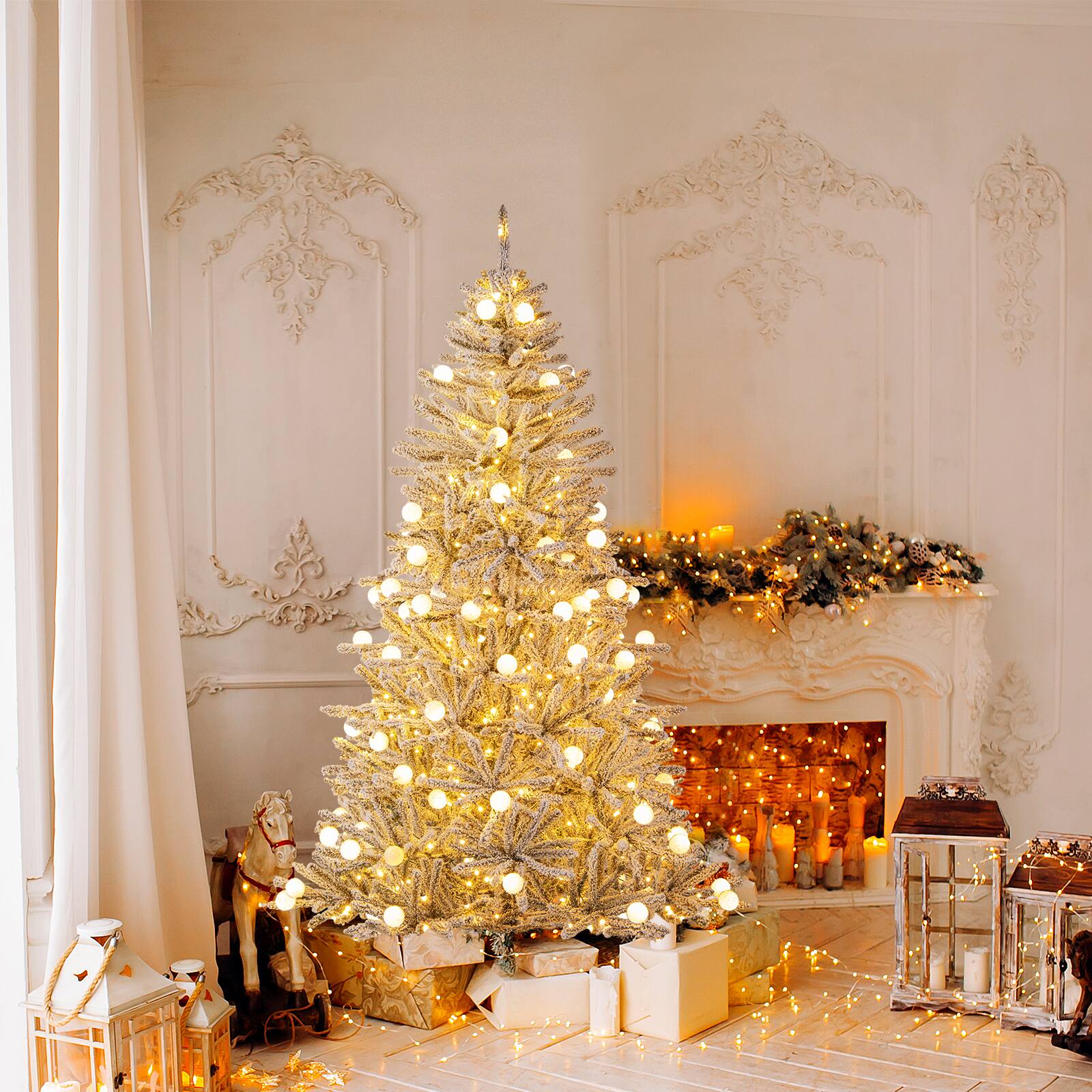 Alt View 1. Gymax - Gymax 6 FT Snow-flocked Artificial Christmas Tree w/51 Sphere Lights 250 LED Lights - Green, White.