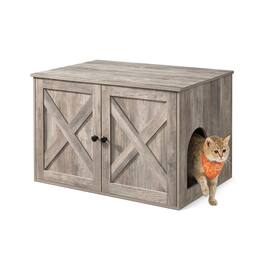 Songmics Home - Cat Litter Box Enclosure, Litter Box Furniture Hidden, Indoor Cat House, End Table, 27.6 x 19.7 x 19.7 Inches - Heather Greige