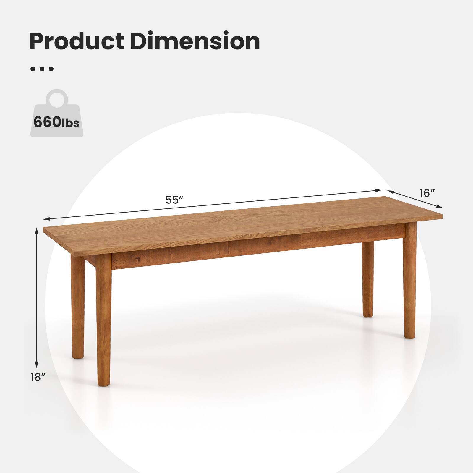 Product Dimension: 660 lbs, 55 inches, 16 inches, 18 inches.