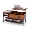 Front. Costway - Lift Top Coffee Table w/Hidden Compartment & Removable Storage Shelf Metal Frame - Rustic Brown.