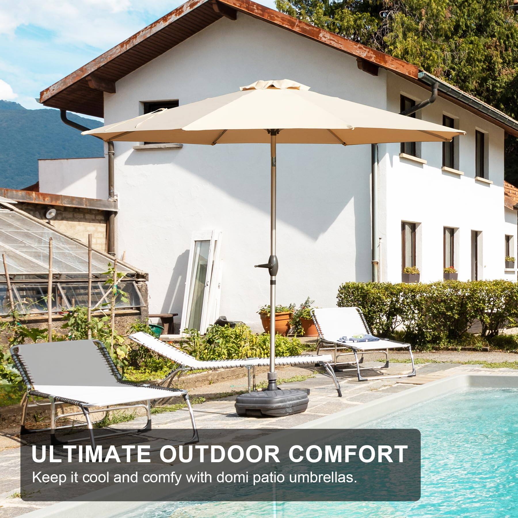 ULTIMATE OUTDOOR COMFORT  
Keep it cool and comfy with domi patio umbrellas.