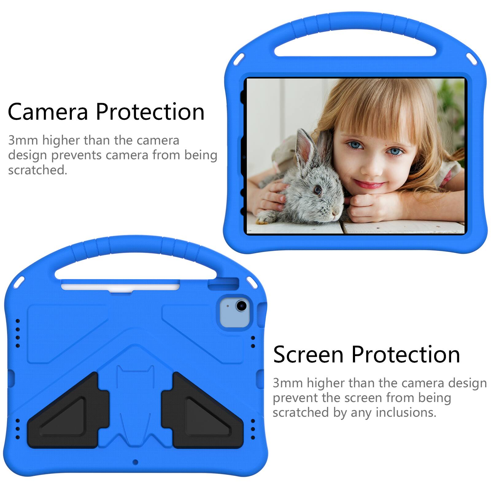 Camera Protection  
3mm higher than the camera design prevents camera from being scratched.  

Screen Protection  
3mm higher than the camera design prevents the screen from being scratched by any inclusions.