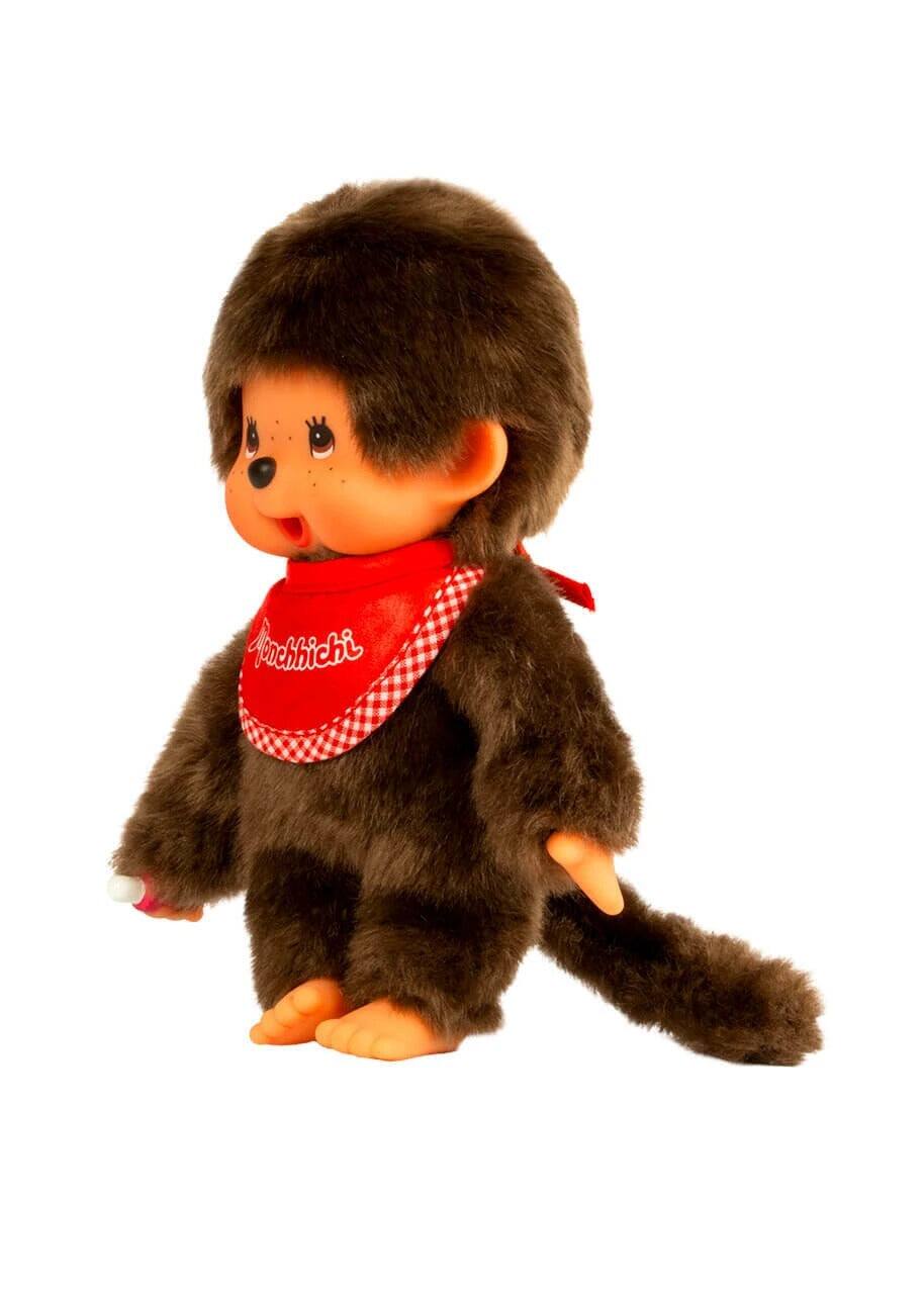 Alt View 2. Monchhichi - Monchhichi Classic Plush Toy - Boy Red Bib.