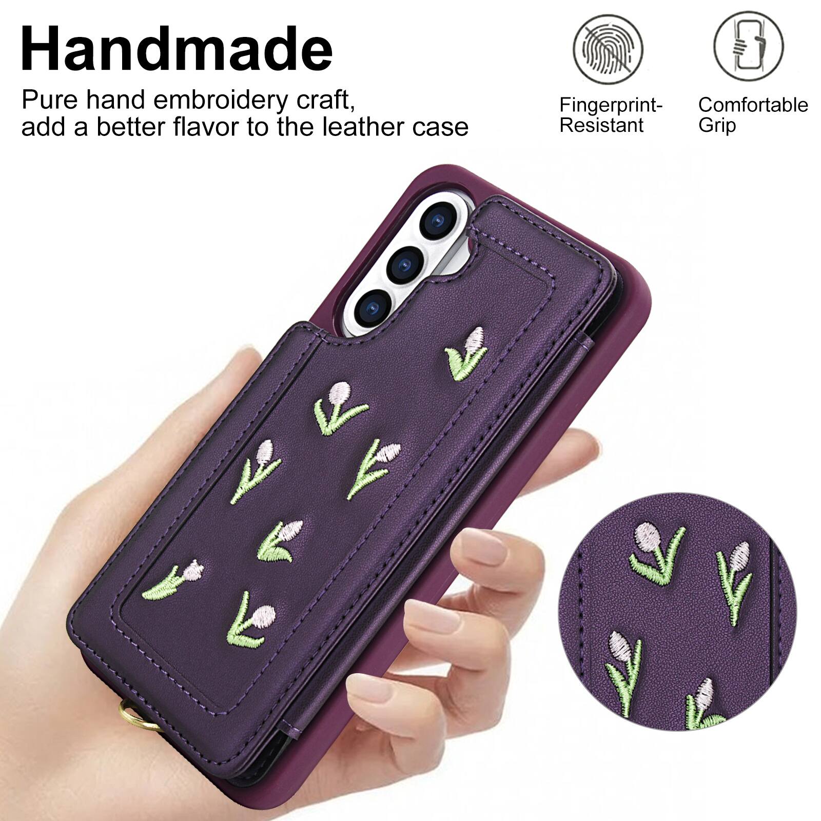 Handmade Pure hand embroidery craft, add a better flavor to the leather case

3 Fingerprint- Comfortable Resistant Grip