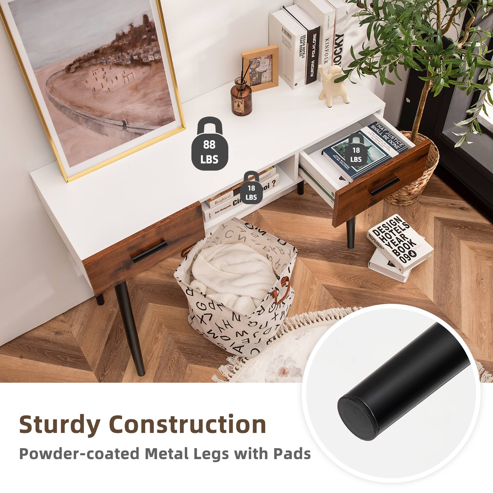 FOLKLORE ALZIGRA KINFOLK OCKY  
88 LBS  
18 LBS  
18 LBS  
DESIGN YEAR BOOK 090  
Sturdy Construction  
Powder-coated Metal Legs with Pads