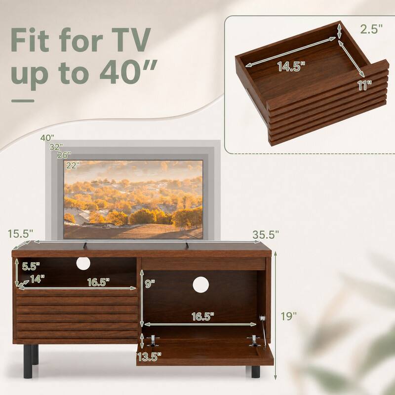 Fit for TV up to 40"  
- 40"  
- 32"  
- 26"  
- 22"  
- 15.5"  
- 35.5"  
- 5.5"  
- 14"  
- 16.5"  
- 9"  
- 16.5"  
- 19"  
- 13.5"  
- 2.5"  
- 14.5"  
- 11"