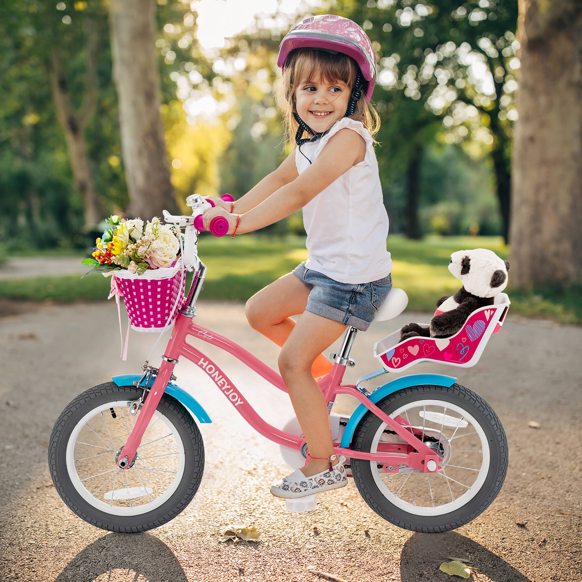 Alt View 2. Costway - Costway 14 Inches Kids Bicycle with Training Wheels & Basket for Boys & Girls Age 3-5 Years - Pink.