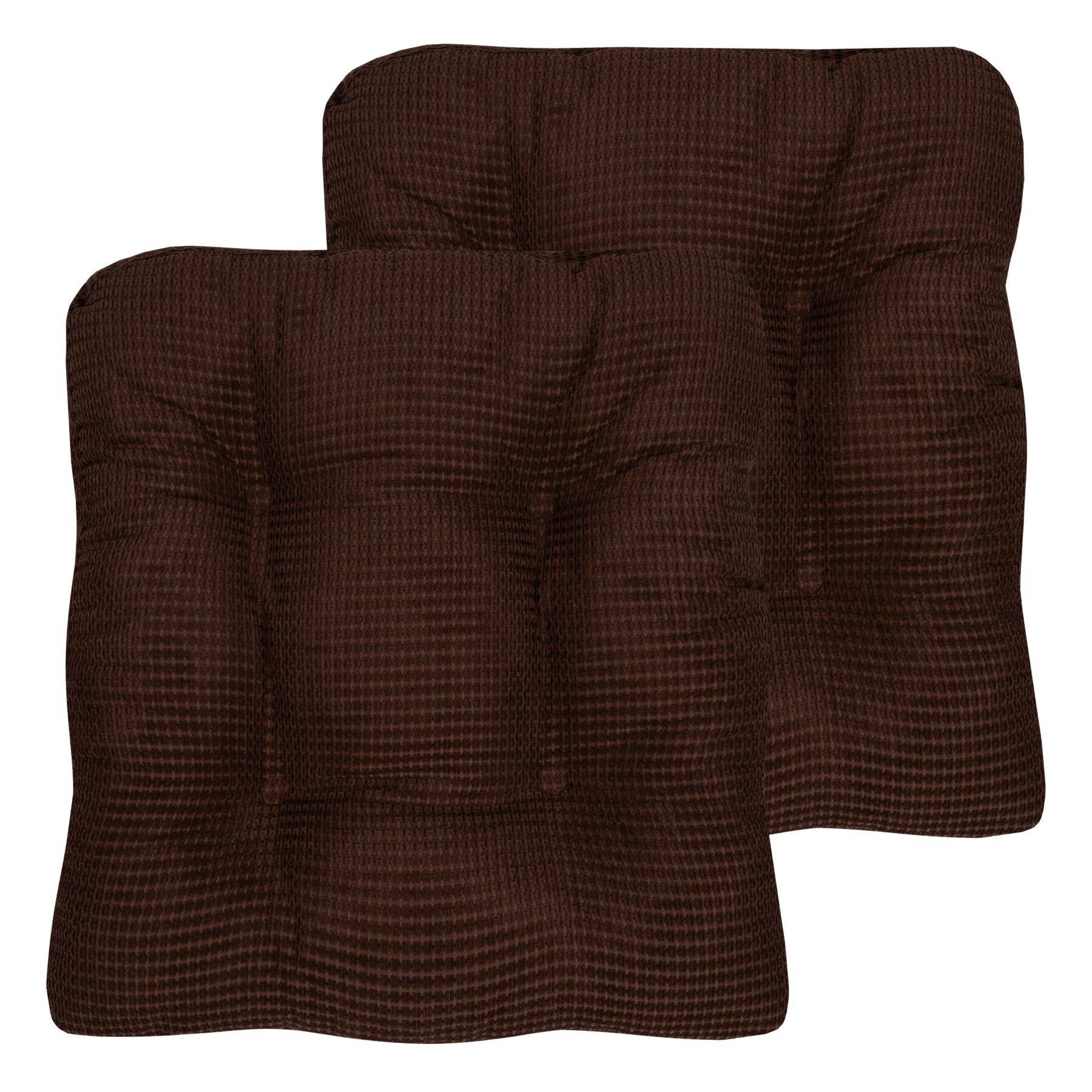 Front. Sweet Home Collection - Crushed Memory Foam Tufted Chair Cushion Non Slip Microdot Rubber Back, 2-Pack - Chocolate.