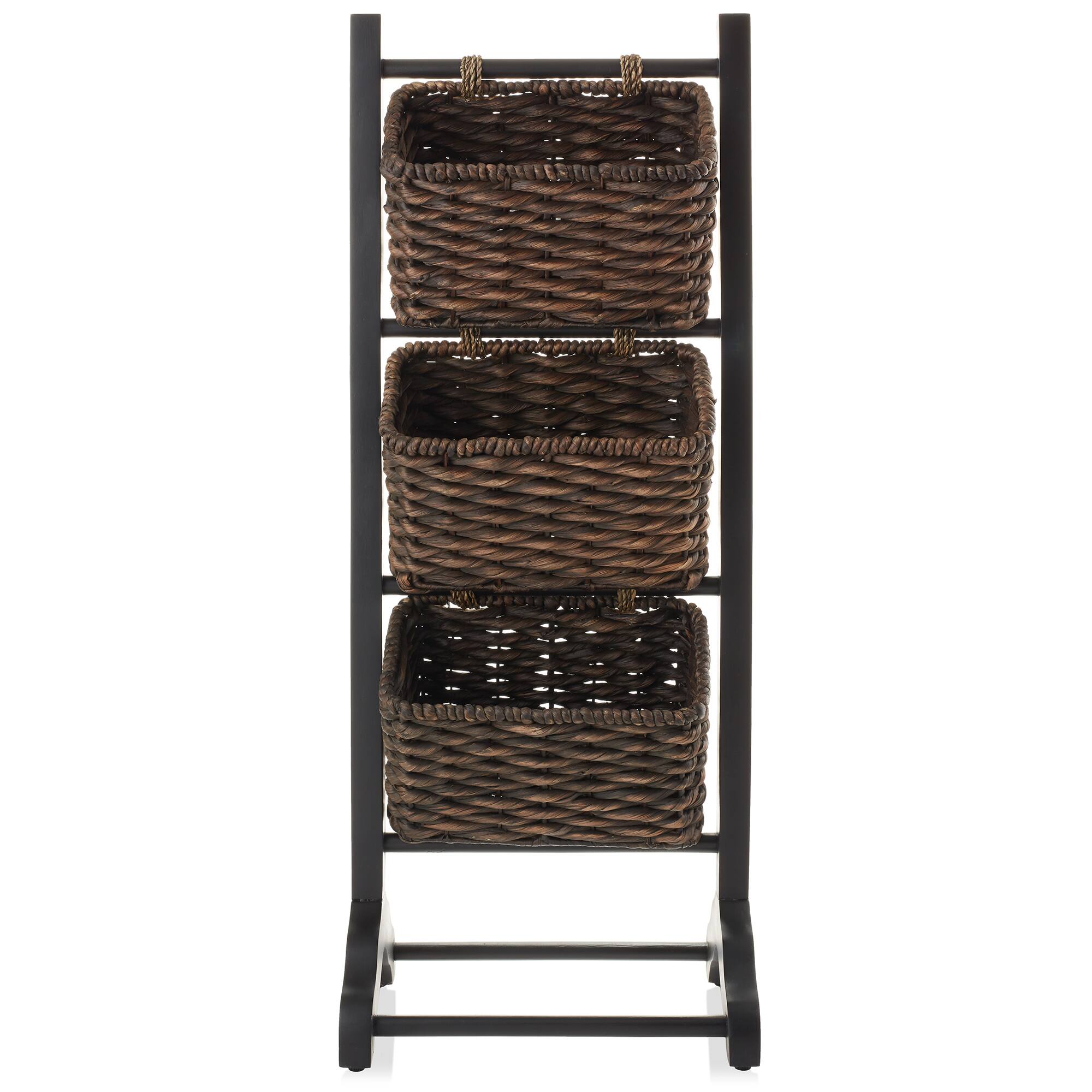 Alt View 2. Casafield - 3-Tier Floor Stand with Hyacinth Storage Basket Bins - Black, Espresso.
