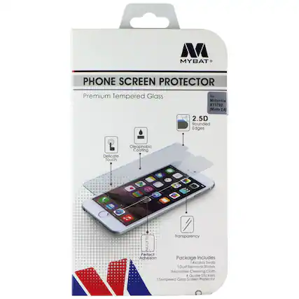 MYBAT PHONE SCREEN PROTECTOR Premium Tempered Glass for Motorola XT1762 (Moto E4) 2.5D Rounded Edges Oleophobic Coating Delicate Touch A Transparency SILICON Perfect Adhesion Package Includes Alcohol Swab - Dust Removal Sticker Microfiber Cleaning Cloth 4 Guide Stickers I Tempered Glass Screen Protector