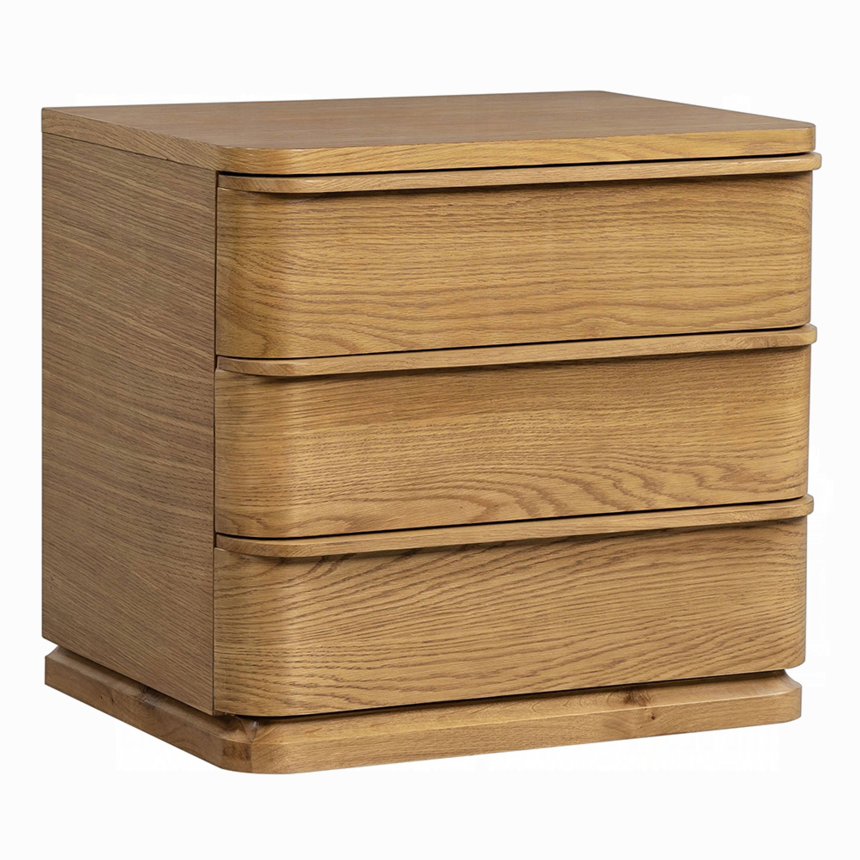 Front. Manhattan Lane - Sery 3 Drawer Nightstand, Minimalist Lip Handles, Wood 26 Inch - Oak Brown.