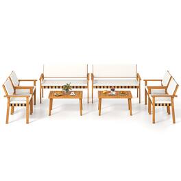 Gymax - Set of 8 Wood Furniture Set w/Coffee Table Seat Back Cushions for Backyard Porch - White