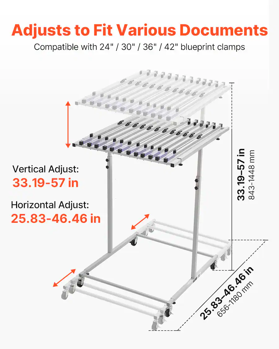 VEVOR Blueprint Storage Rack, Steel, Mobile Adjustable Blueprint Holder ...