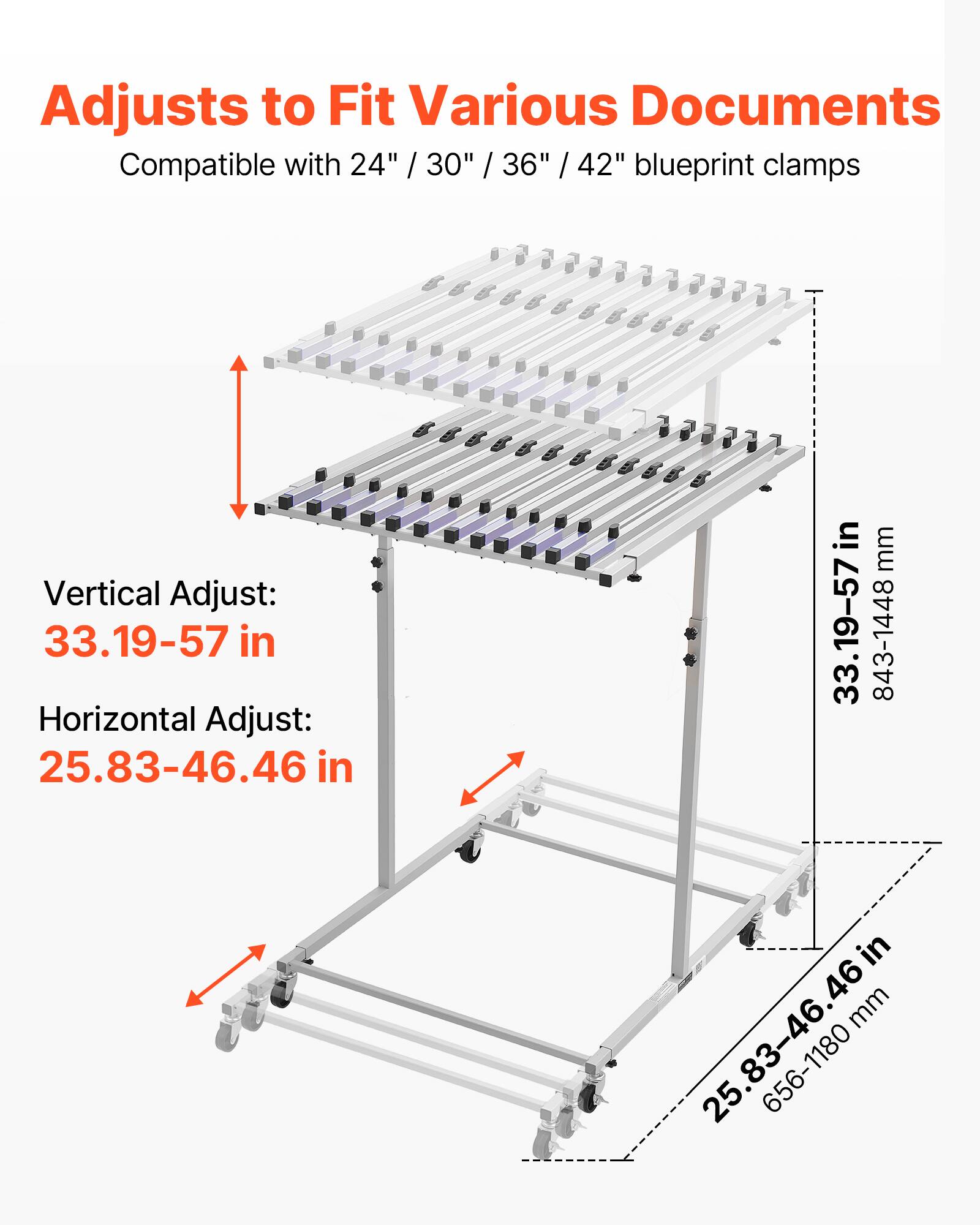 VEVOR Blueprint Storage Rack, Steel, Mobile Adjustable Blueprint Holder ...