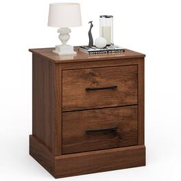 Costway - 2 Drawer Nightstand Bedside Table Compact Sofa End Table - Rustic Walnut
