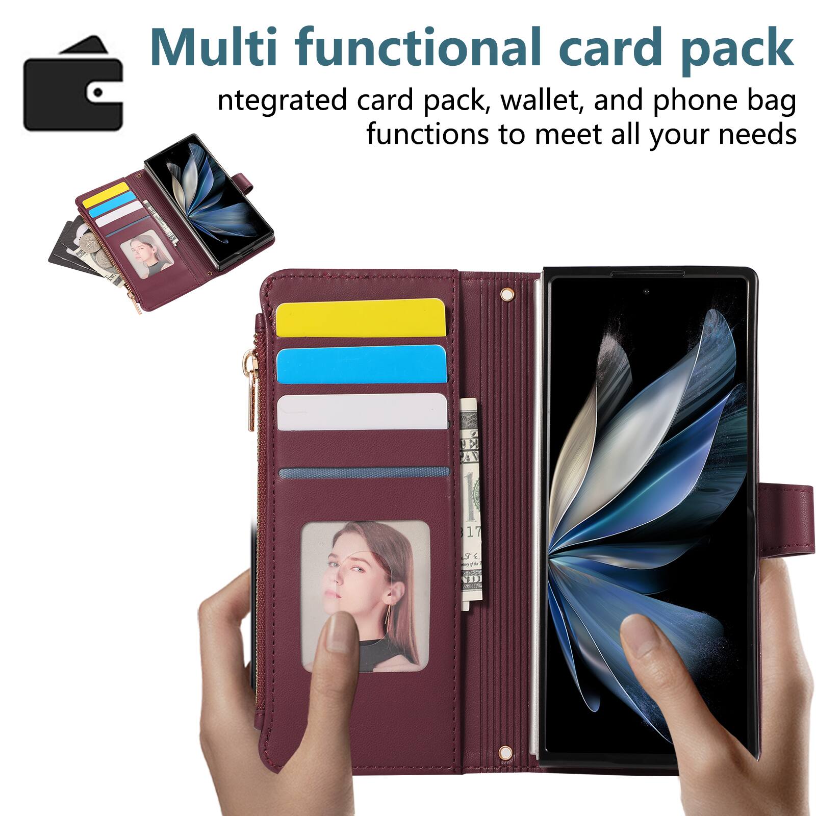 Multi functional card pack  
Integrated card pack, wallet, and phone bag functions to meet all your needs