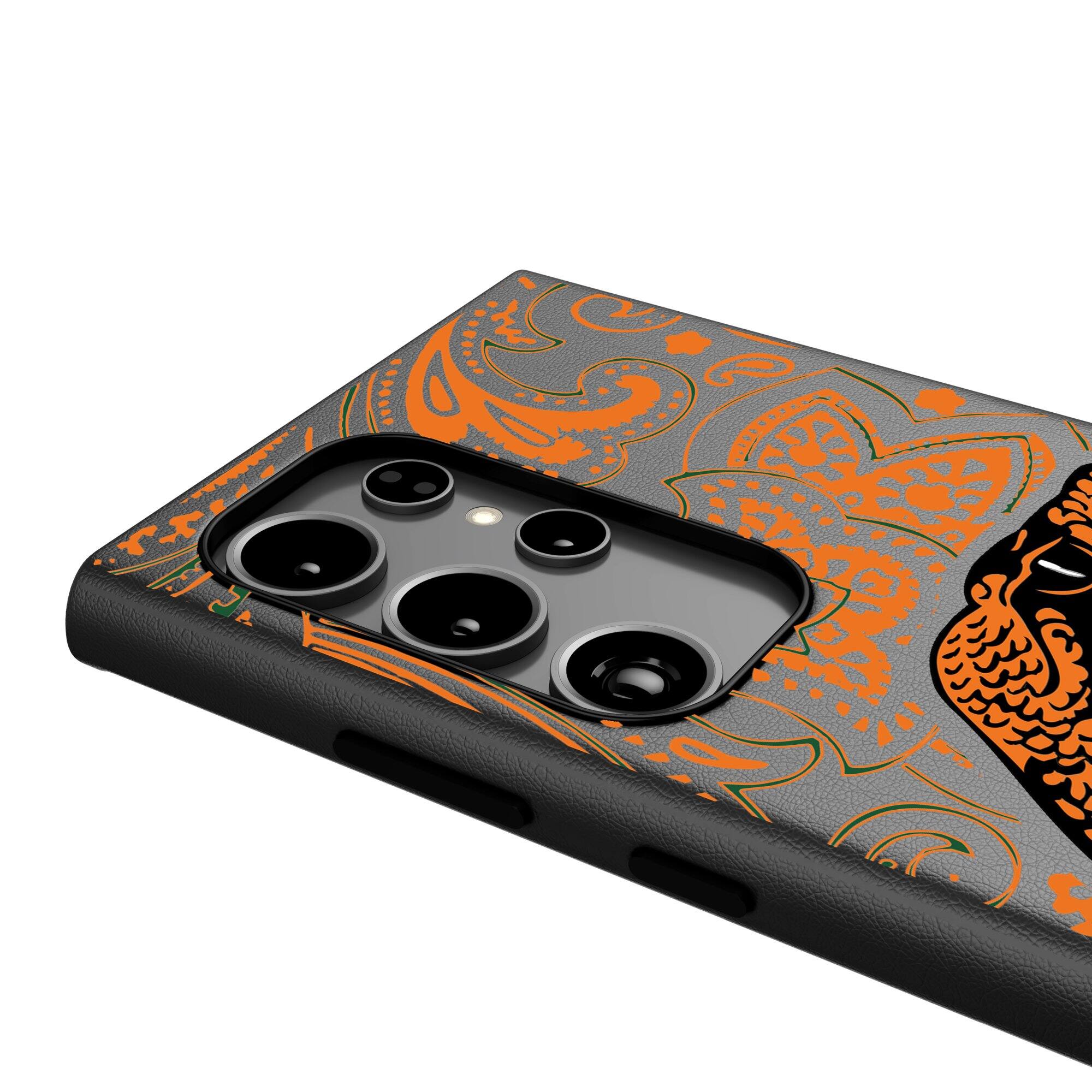 Alt View 3. Keyscaper - Florida A&M Rattlers Paisley Galaxy Magnetic Bump Case - S25 Ultra - Black.