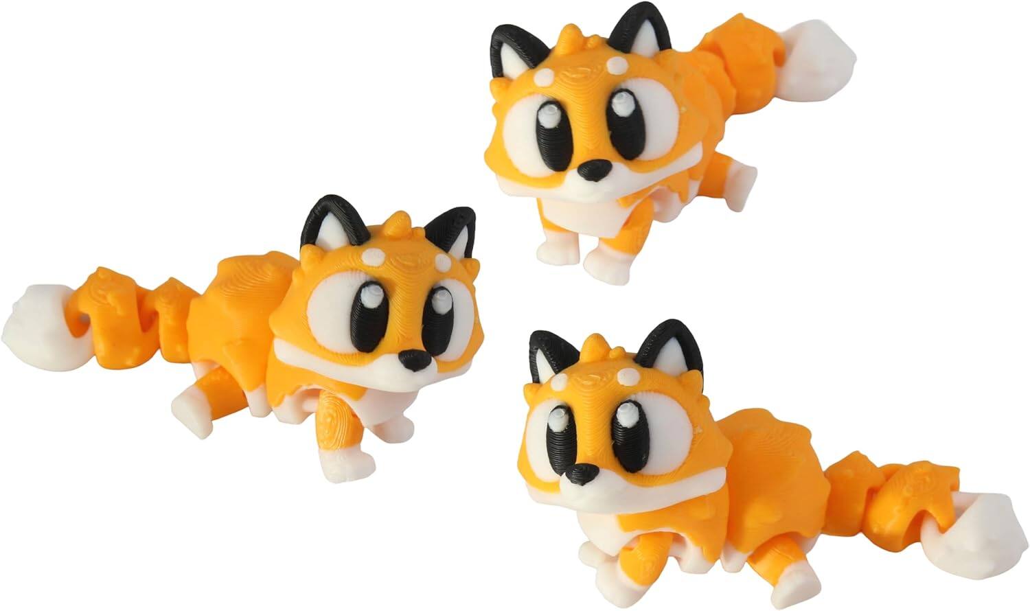 3D Printed Articulated Fox Fidget Toy 3 Pack, Flexible Cute Animal Desk Decor, Stress Relief Fidget by PowerTRC