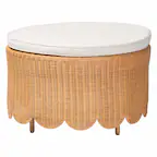 Front. bali & pari - Teresa Bohemian Scalloped Rattan Ottoman - Light Honey.