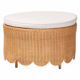 bali & pari - Teresa Bohemian Scalloped Rattan Ottoman - Light Honey