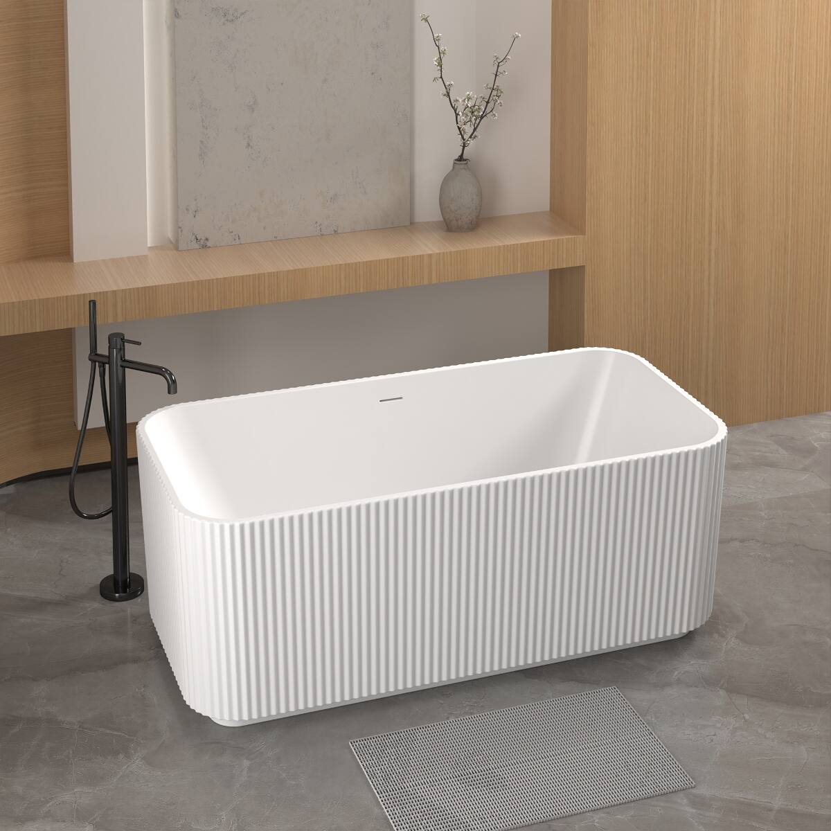 Angle. Loheer - Loheer 59 in Freestanding Acrylic Soaking Bathtub, Rectangular Gloss White Tub with Center Drain - Gloss White.