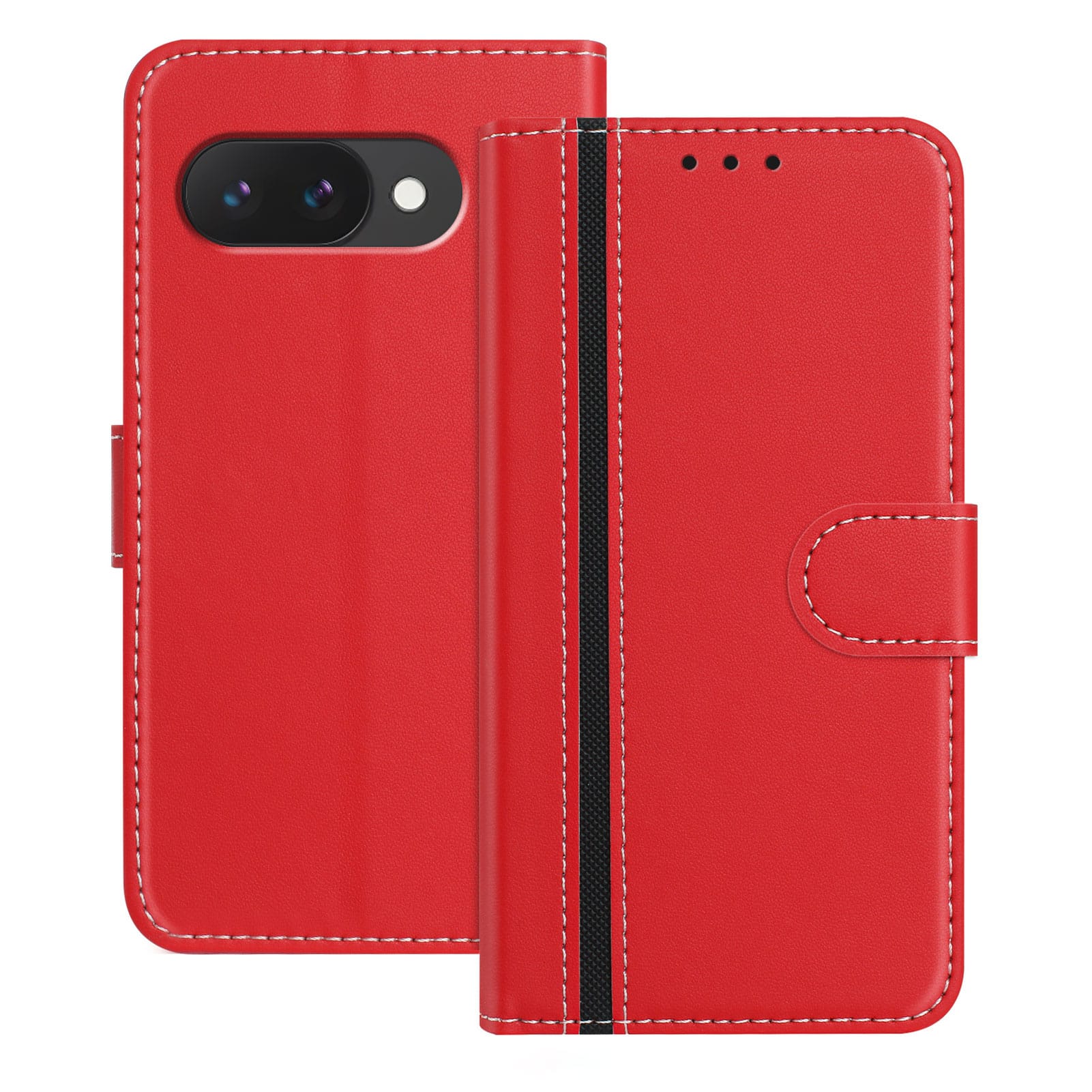 Dteck - Slim Card Holder Case for Google Pixel 9A,PU Leather Magnetic Closure Shockproof TPU Inner Flip Wallet Cover - Red price history on PriceWatchPro