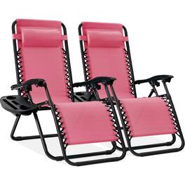 Best Choice Products - Set of 2 Zero Gravity Lounge Chair Recliners for Patio, Pool w/ Cup Holder Tray - Pink