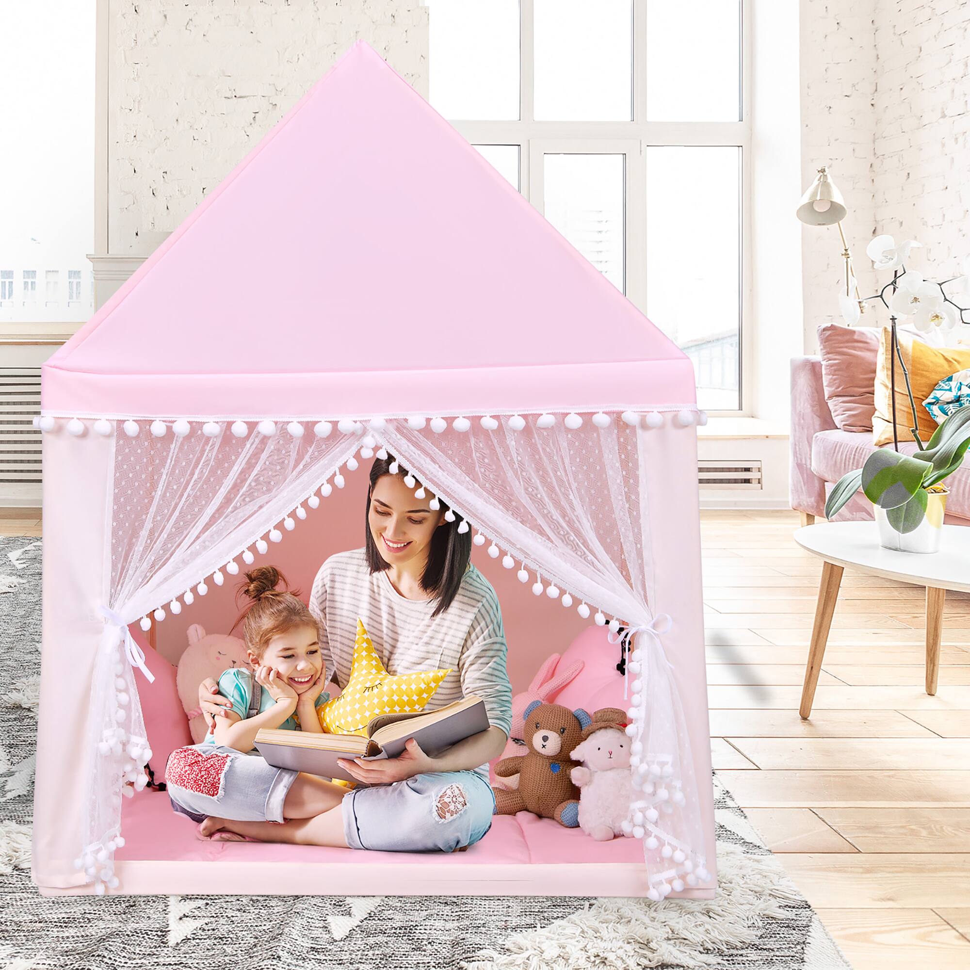Alt View 1. Costway - Costway Kids Play Tent Large Playhouse Children Play Castle Fairy Tent Gift w/ Mat - Pink.