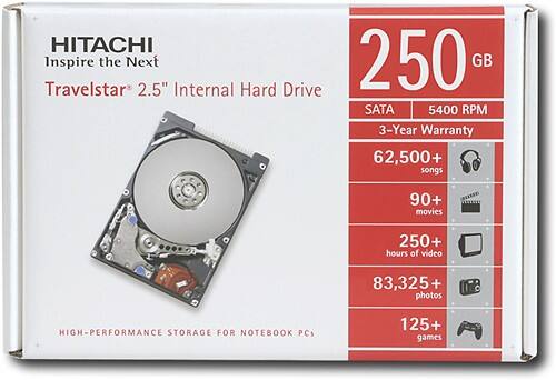 Front. Hitachi - Travelstar 250GB Internal Serial ATA Hard Drive for Laptops - Silver.