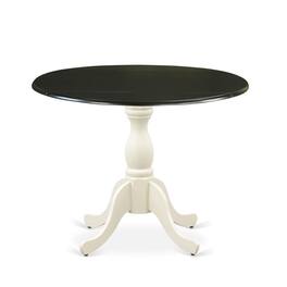 East West Furniture - Dining Room Table with Drop Leaves - Black Table Top and Linen White Pedestal Leg Finish - Multi-Color