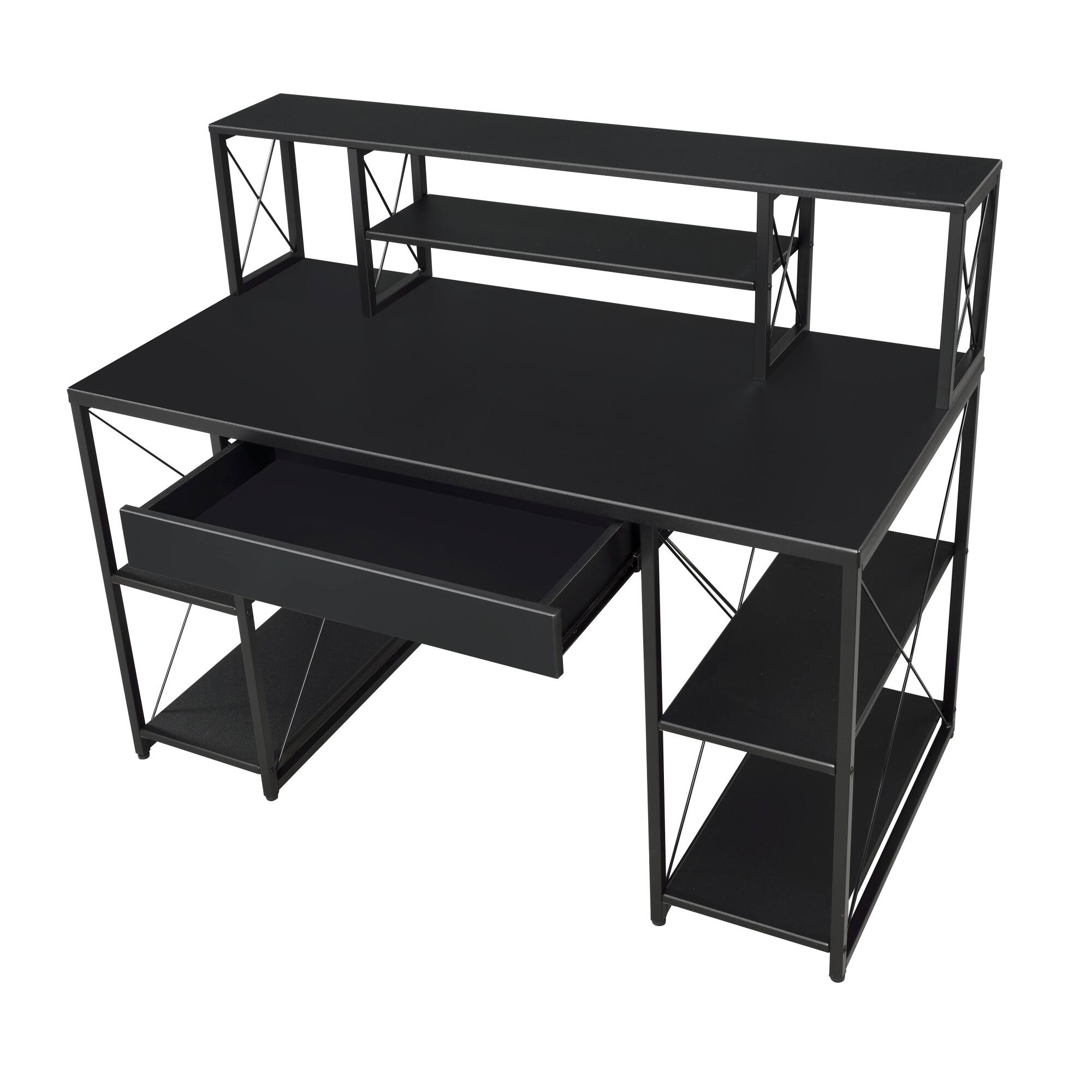 Alt View 1. GOODSILO - All-Purpose Writing Desk with Storage Drawer and Open Compartments for Home Office Use - Black.