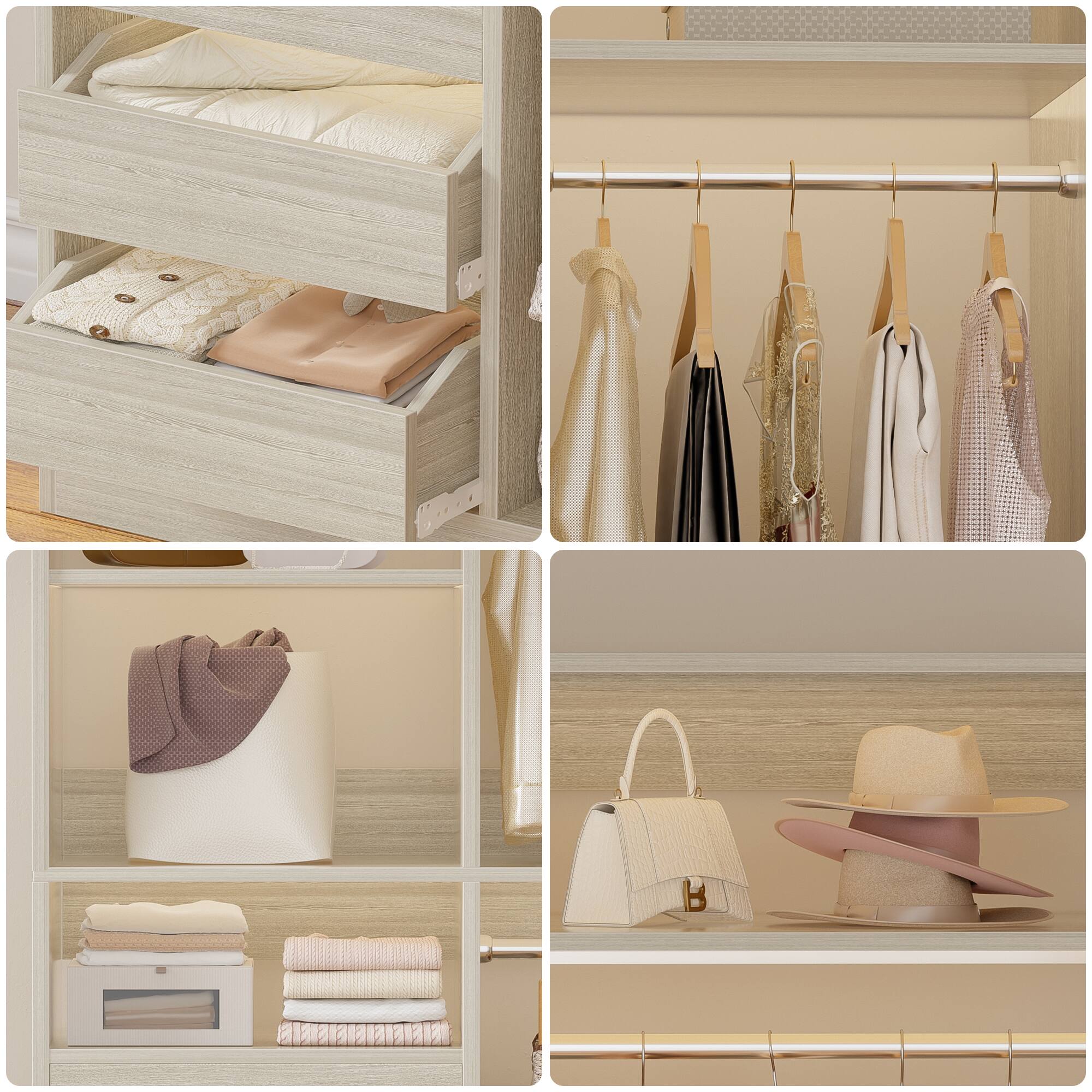Alt View 3. Aheaplus - 2-Set 72" Heavy Duty Walk-in Wardrobe, Closet Organizer with 6 Drawers & 4 Hanging Rods for Home/Garage - White Oak.