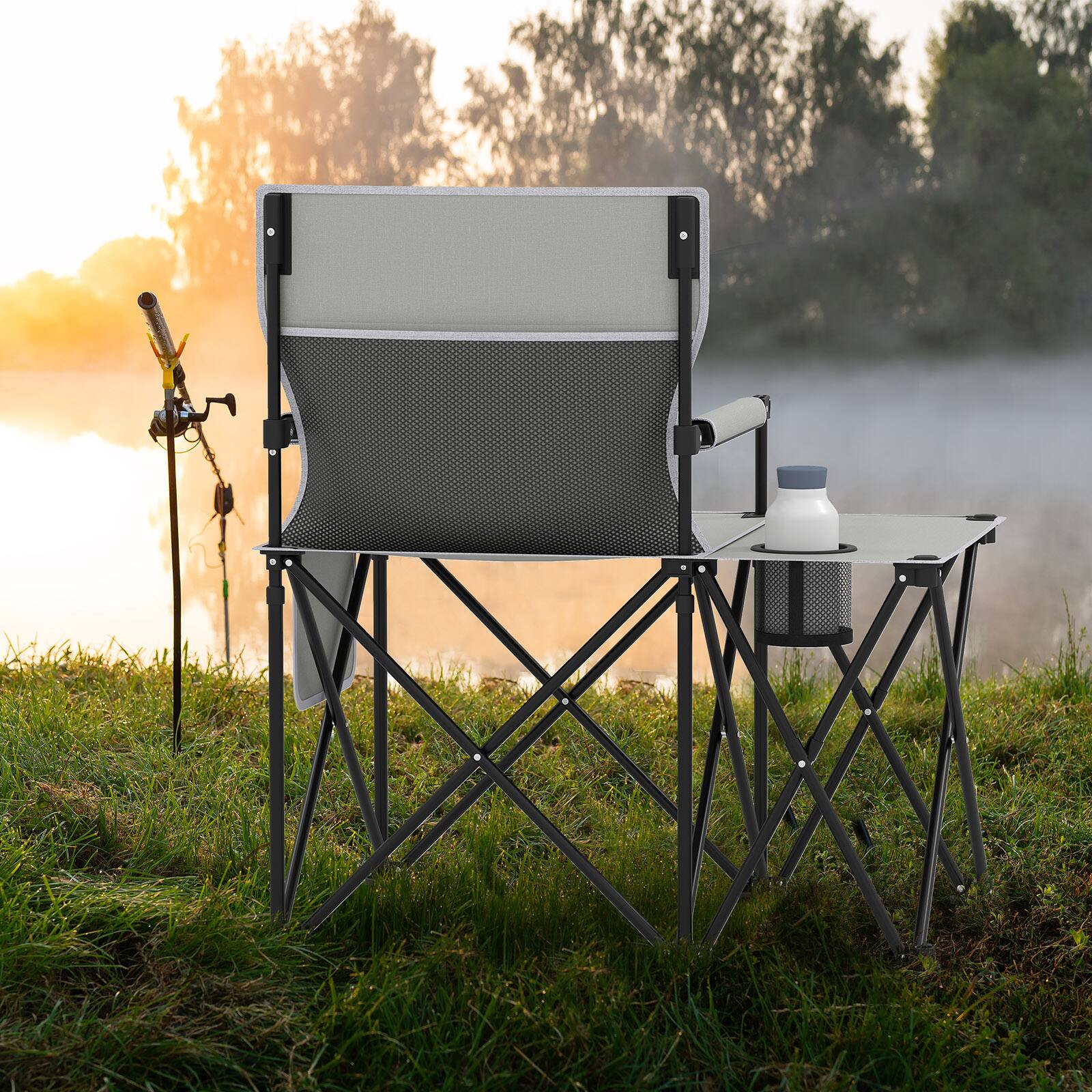 Alt View 4. Gymax - Gymax Oversized Camping Chair w/Side Table 2 Storage Pockets Cup Holder for Fishing Gray - Gray.