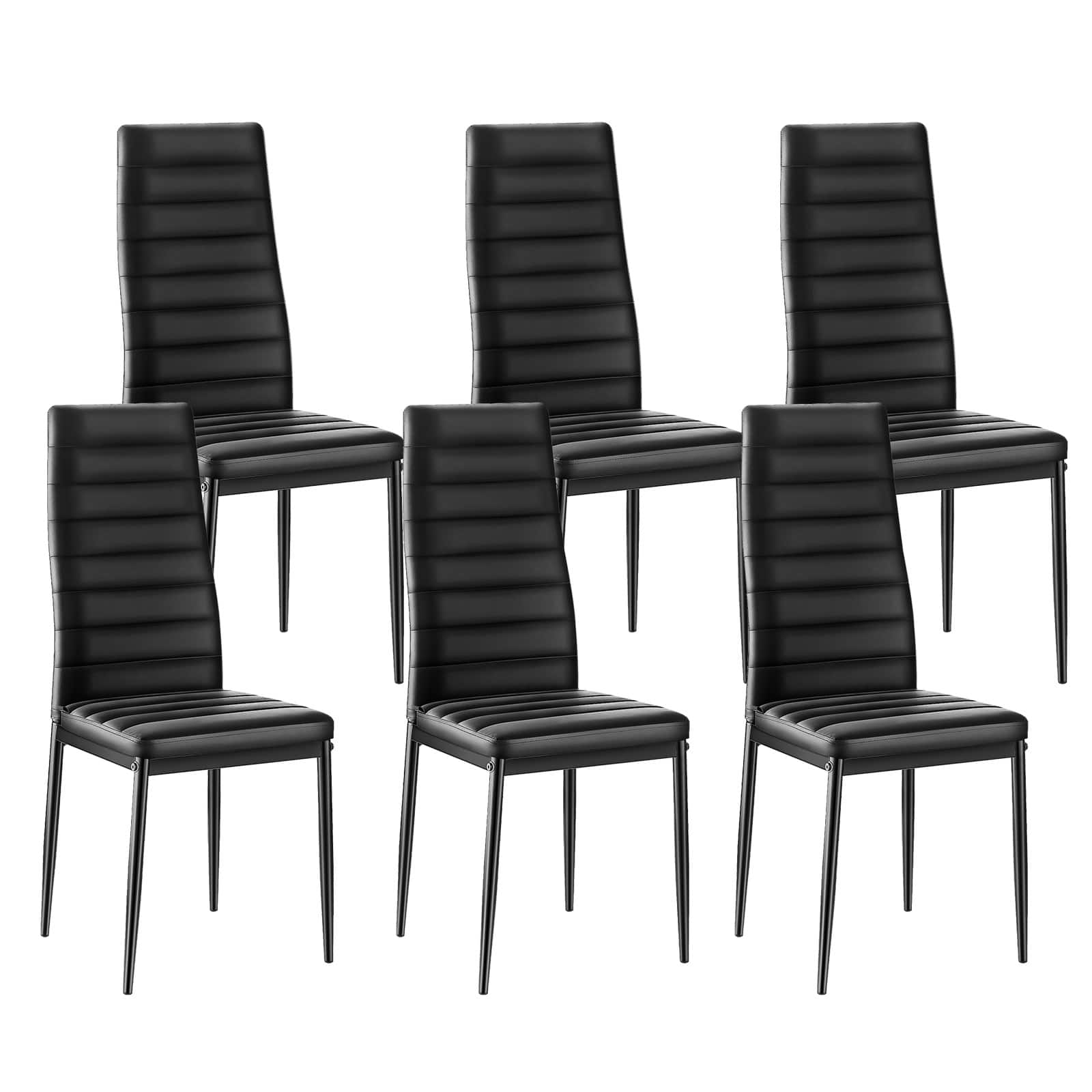 VEVOR - Modern Dining Room Accent Chairs Set of 6, Upholstered Leather Side Chair for Dining Tables - Black