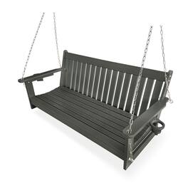 Fortune Candy - HDPE 5 ft Porch Swing Bench with Cupholders, High Backrest and Deep Contoured Seat for Outdoor Patio Garden (3-Seater) - Gray