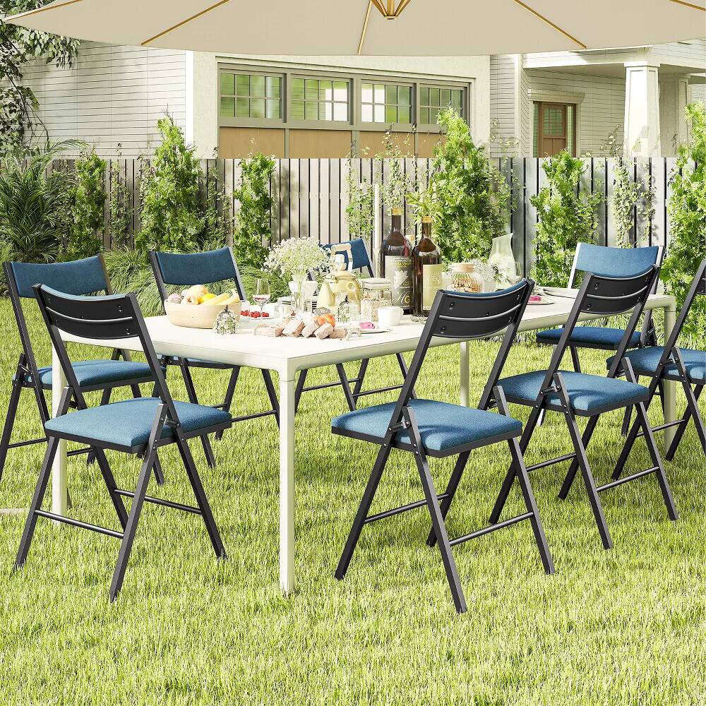 Alt View 1. HONGGE - 4 Pack Heavy Duty Velvet Folding Chairs with Ergonomic Backrest - Blue.
