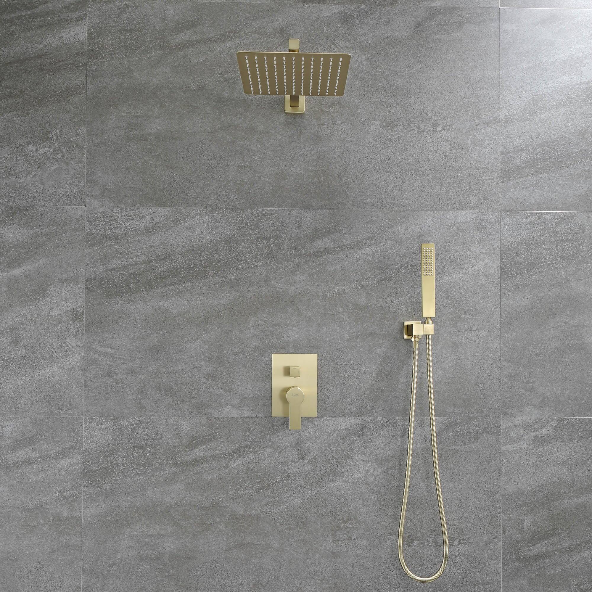 Back. Boyel Living - 1-Spray Patterns with 2.5 GPM 10 in. Wall Mount Dual Shower Heads with Pressure Balance Valve in Brushed Gold - Brushed Gold.
