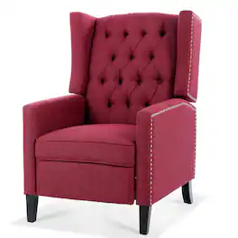 Boyel Living - Fabric Upholstered Tufted Manual Recliner Chair - Burgundy and Brown