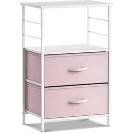Sorbus - 2 Drawers Nightstand with Shelf - Steel Frame, Wood Top &Fabric Bins -Home, Bedroom, Office & More - Pink